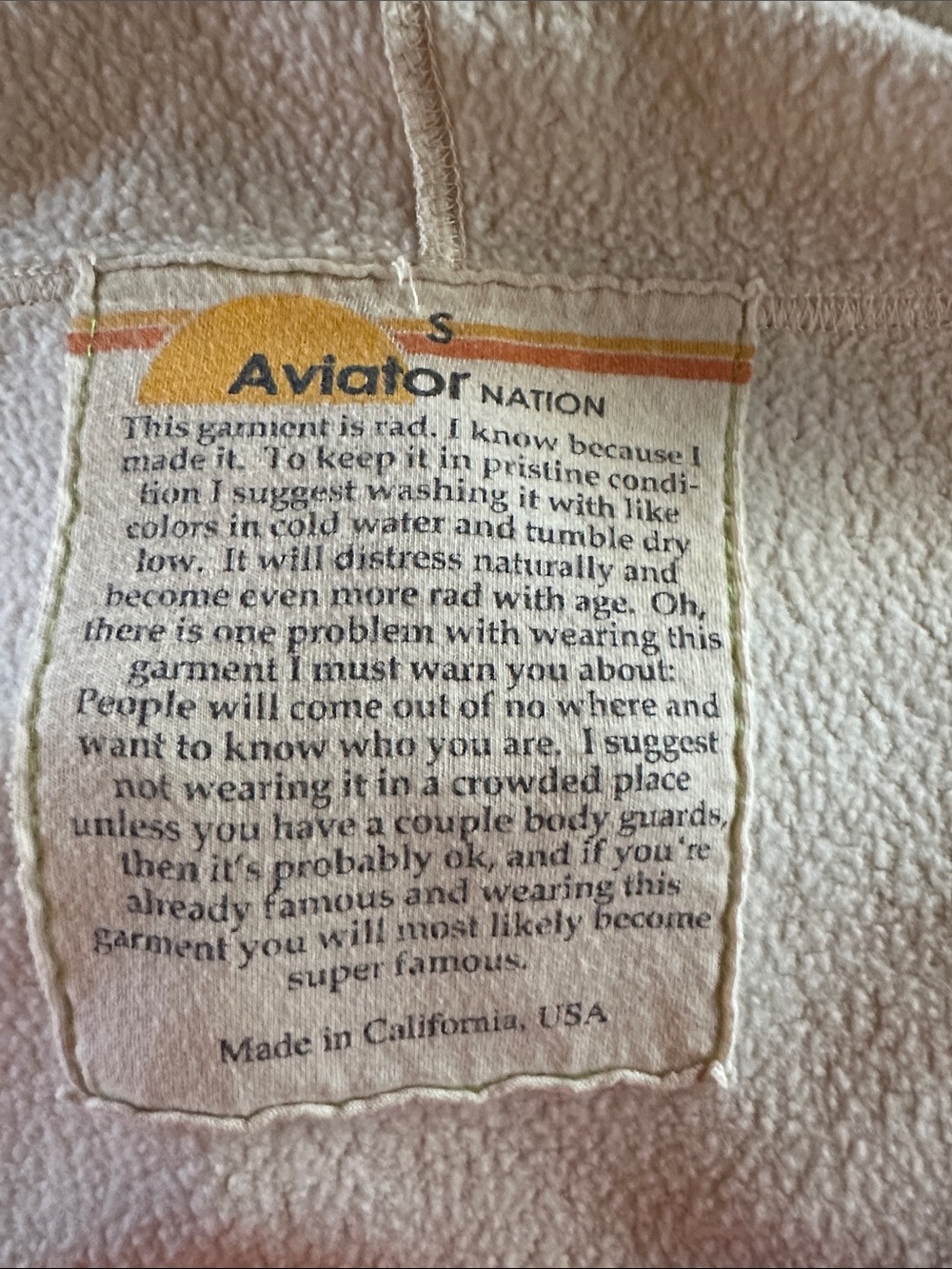 Aviator Nation Cream Hoodie with Small Multicolor Logo - Picture 4 of 5